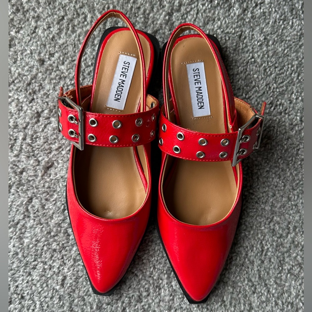 Steve Madden Red Flats with Ankle Strap and Studded Detail size 7